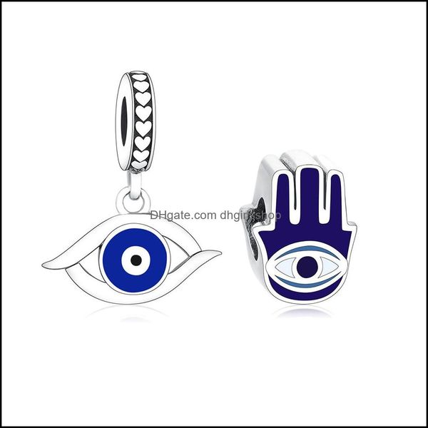 

sier loose beads jewelry fit original brand charm bracelet 925 sterling turkish blue enamel evil eye watchfl bead pendant b dhaer, Black