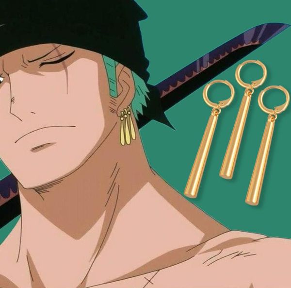 Brincos de anime de um lustre de um peço de um desenho animado de ouro de um desenho dourado roronoa zoro clipes de orelhas Cosplay Acessórios de jóias de presentes para WOM