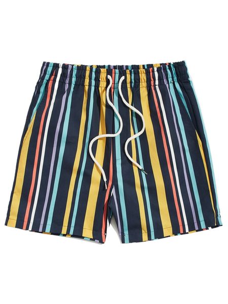 

men block striped drawstring waist shorts n78e#, White;black