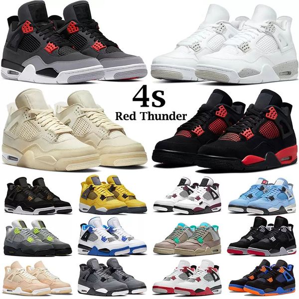 

new jumpman 4 men women basketball shoes bred 4s unc black cat college blue oreo white grey ladies pure royal men's sneakers size 36-47