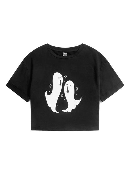 

x oasis print collection drop shoulder ghost print crop tee 5435#, White