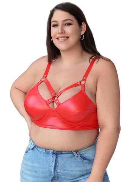 

plus patent grommet detail cut out underwire bra p3mc#, Black;white