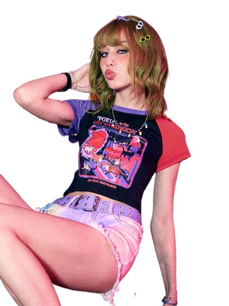 

romwe x stevenrhodes street life cartoon print colorblock sleeve tee z6im#, White