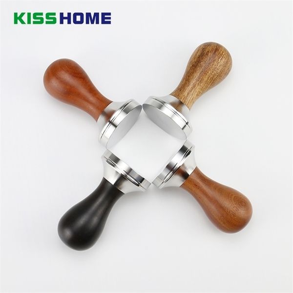 41/49/51/53/57/57,5/8/58,35mm Holzgriff Kaffee Tamper Pulver Hammer Edelstahl Basis Barista Espresso Tampers T200523