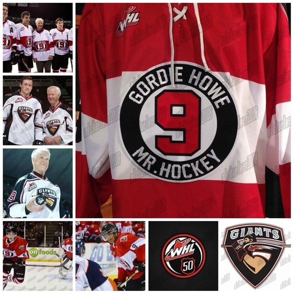Ceomitness WHL Sr. Hockey homenageado com Vancouver Giants Jersey 50º aniversário para se aposentar #9 Jersey em homenagem a Gordie Howe costurou alta qualidade