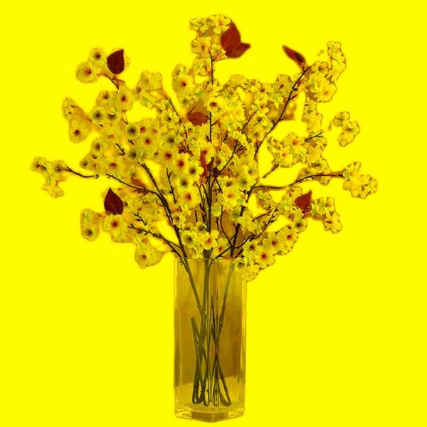 Dekorative Blumenkränze, künstlicher langer Stiel, Mini-Kirsche, 88,9 cm Länge, Simulation von Frühlings-Pfirsichblüten, grünes Blatt für Hochzeit, Zuhause, Artificia