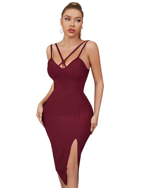 

adyce solid split thigh cami dress f7uc#, Black;gray