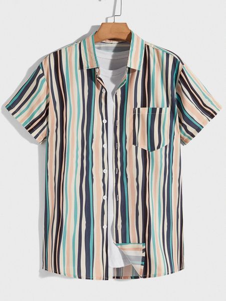 

romwe guys block striped shirt without tee 14pv#, White;black