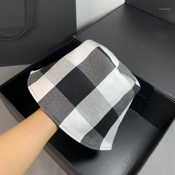 

bucket hat woman summer plaid checked designer wide brim hats, Blue;gray