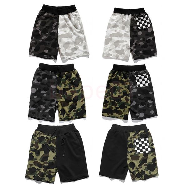 

summer mens new shorts man fashion camouflage patchwork sport shorts mans casual beach short with plaid pocket asian size m-2xl, White;black