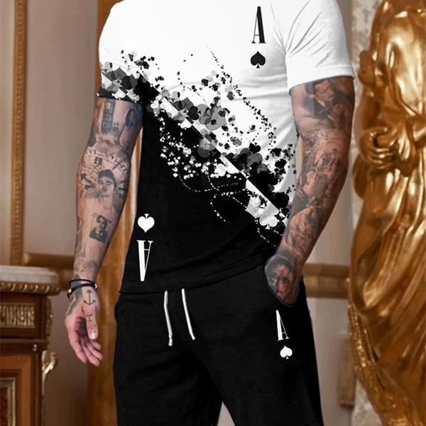 

summer men s 3d fashion printing casual men sets short outfits tshirt shorts male tracksuit oversized clothing 2 pieces suit 220708, Gray