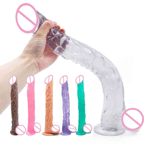 Nxy Dildos Dongs Super Long Penis Crystal Realistico per le donne Masturbazione No Vibratori Sucker Dildo Figa Anale Lesbiche Audlt Sex Toys 220420