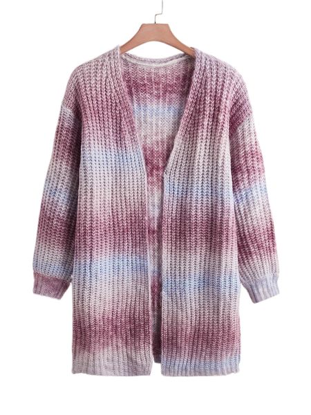 

plus ombre pattern drop shoulder ribbed knit cardigan l3uo#, Black