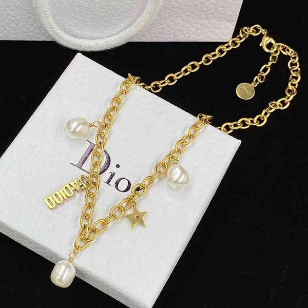 

2022 women's fashion all-match high-quality new personality necklace brand wholesale home di pearl simple temperament letter female cla, Silver