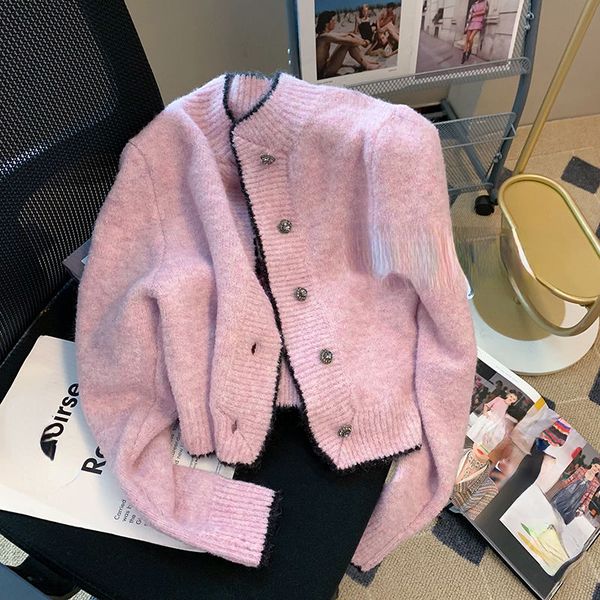 

spring autumn o neck long sleeve knitted cardigans women simple solid color elegant sweaters korean chic pull femme, White