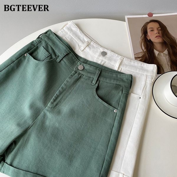 

casual stylish high waist button women shorts 2021 summer pockets ladies slim solid shorts female, White;black