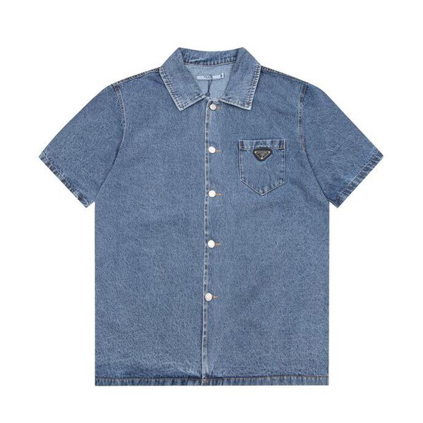 

2022ss gradient retro short-sleeved casual all-match denim shirt loose version t-shirt, Black;brown