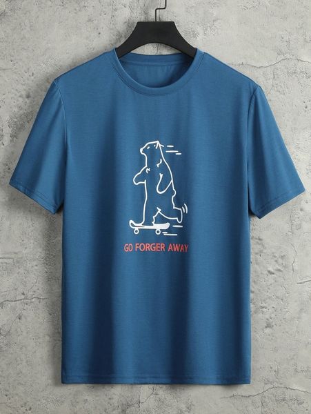 

men slogan & bear print tee 61ie#, White;black