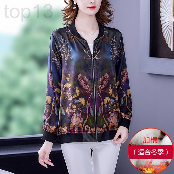 

women's fur & faux designer 2021 winter new loose silk cloud gauze cotton clothes women's fashion printing foreign style middle-ag, Black