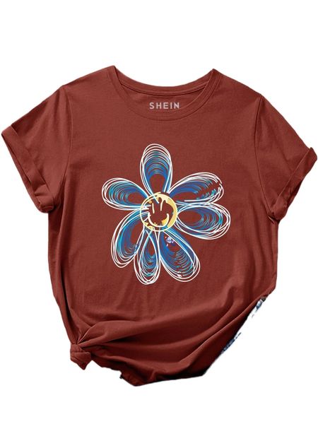 

cartoon and floral print tee p0be#, White