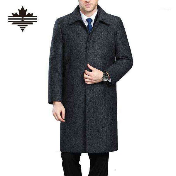

men's wool & blends men winter jackets british style longer section woolen coats outerwear warm single breasted coats1 t220810, Black