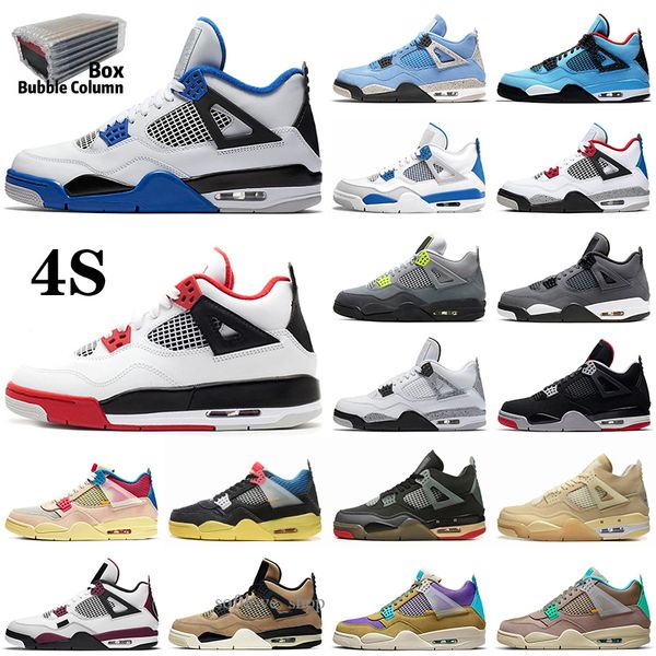 

high 4s 4 basketball shoes university blue white oero shimmer black cat lightning union noir fire red bred pure money metallic purple green, White;red