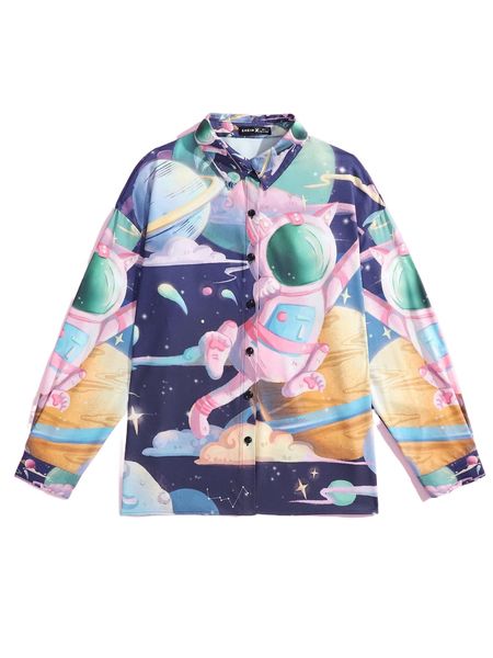 

x xinying lin cartoon graphic button front blouse 453e#, White