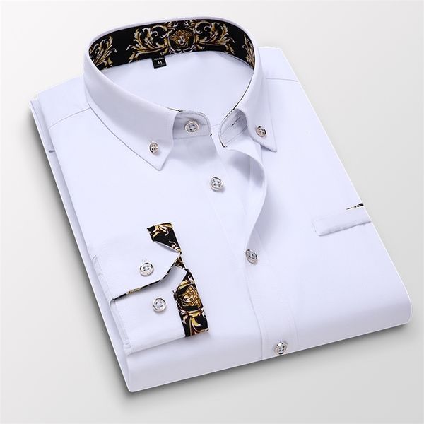 

men's clothing arrival men shirt fashion causal long sleeved male dress social business brand shirt soft weeding white shirts 220708, White;black