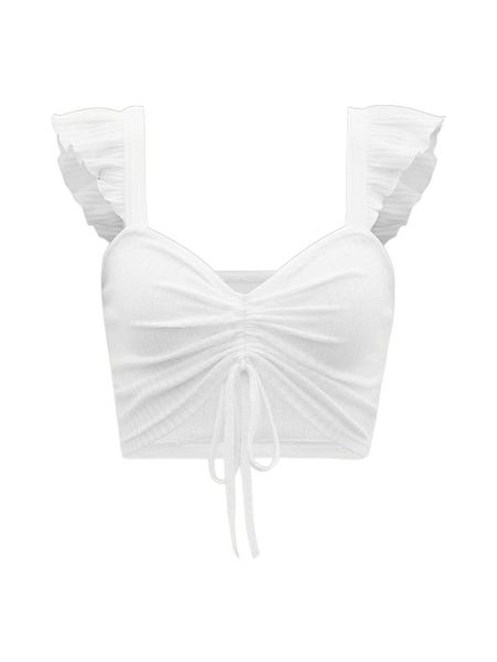 

ruffle strap ruched bust drawstring crop d8sa#, White