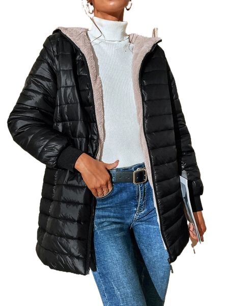 

teddy lined hooded puffer coat z59z#, Black