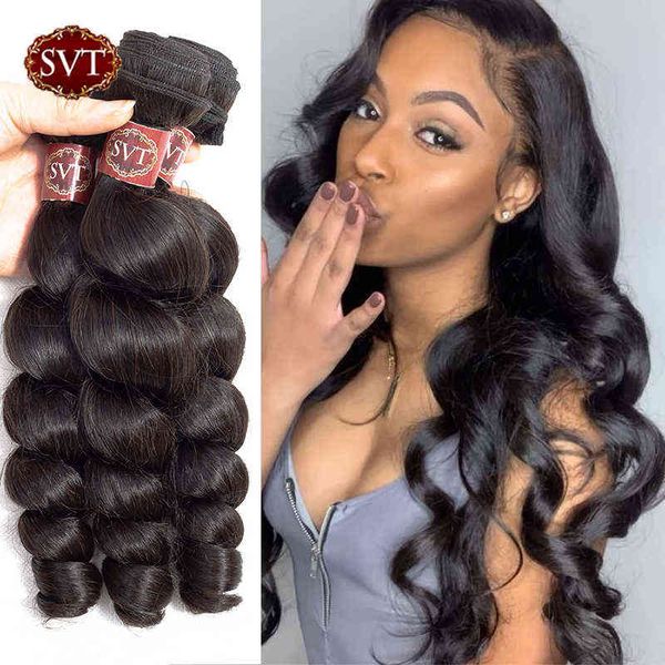 

svt brazilian loose wave human hair weave bundles 1/3/4 pcs non remy double weft natural color 220609, Black;brown