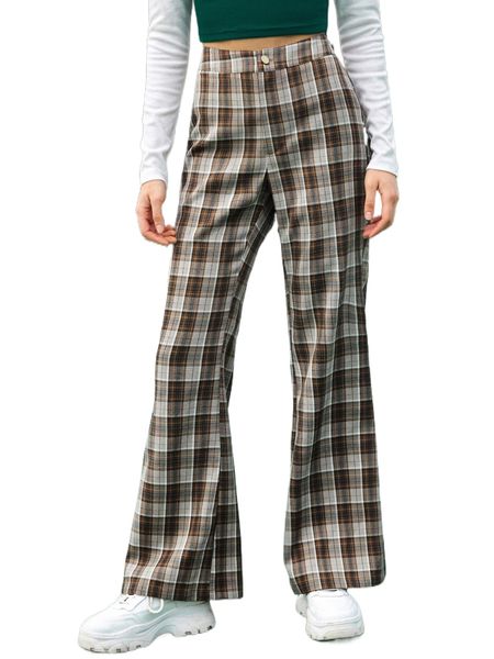 

tartan print flare leg pants m8gk#, Black;white