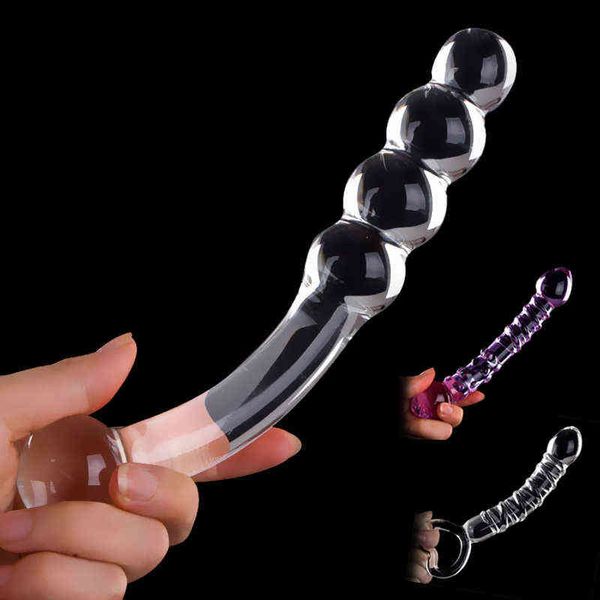 Dildo Glass Fake Penis Crystal Anal Bads Butt Plug Prostate Massager G Spot feminino Toys de masturbação 0804