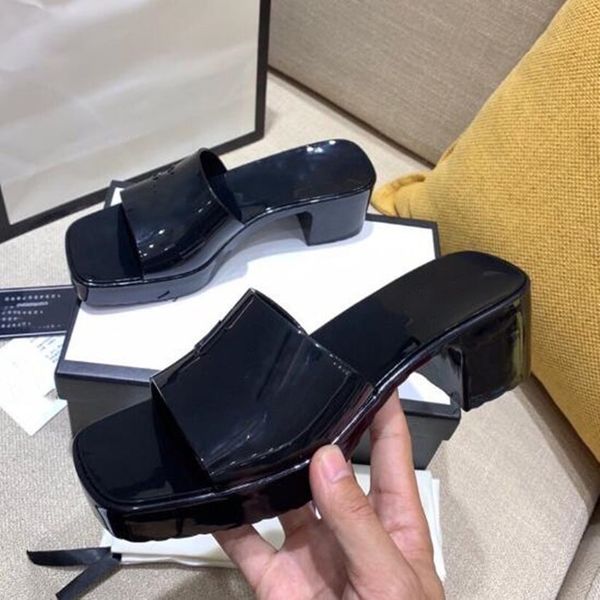 

luxury brand jelly slippers crystal sandals flat slides high heels slipper fashion summer beach thick bottom stuffies platform alphabet slid, Black