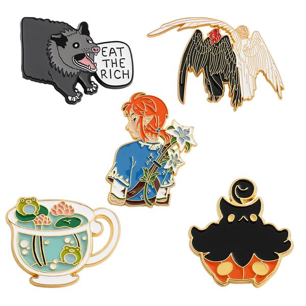 

fashion cute animal frog enamel pins cartoon lotus leaf cup brooch lapel pin badges backpack for women accessories jewelry, Blue