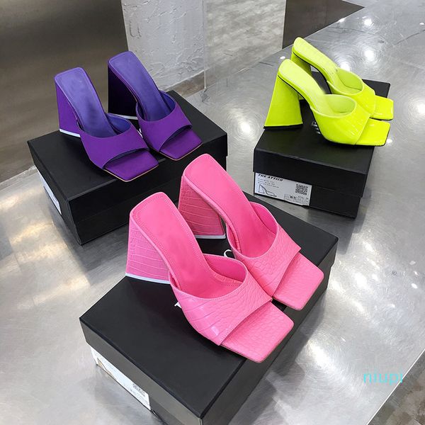 Дизайнеры тапочки летняя мода ненормальные каблуки сексуальные женщины сандалии яркие цвета оранжевые натуральные кожаные ботинки большой размер 35-43 на высоком каблуке S8