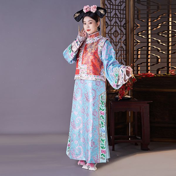 TV -Filmbühnenbühne Qing -Dynastie Prinzessin Kleid Frauen traditionelle ethnische Kleidung gestickt elegant klassische Robe Cosplay Show Fancy Costume