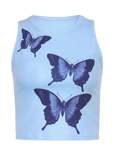 

women's tanks & camis hirigin european and american summer street trend butterfly print contrast slim vest irregular short open navel i, White
