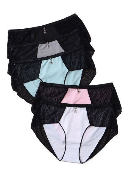 

plus 5pcs mesh insert panty set v7vp#, Black;white