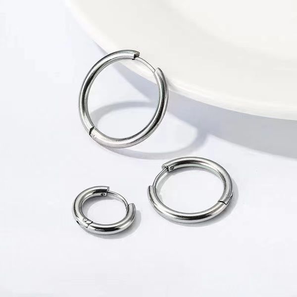 

1 pair dia 8/10/12/14mm stainless steel hoop earrings for women/men round circle earring piercing anti-allergic ear buckle, Golden;silver