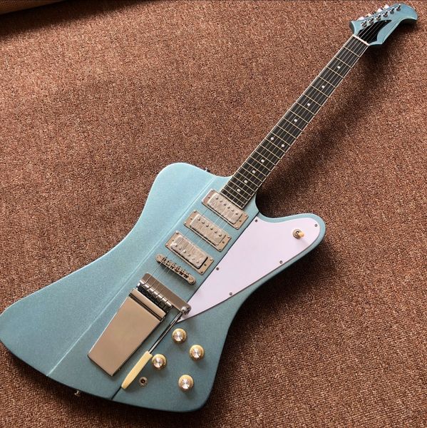 

custom shop electric guitar with long verson maestro vibrola ebony fingerboard blue colour