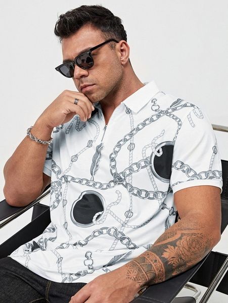 

men random chain print shirt o3mi#, White;black