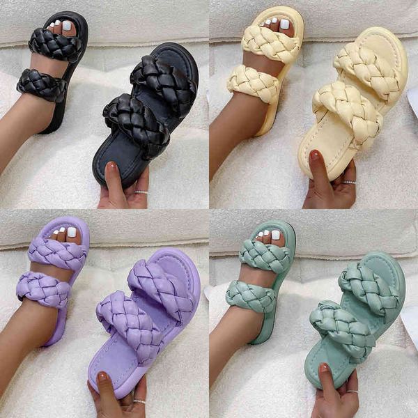 

2021 hand-woven women's slippers summer fashion ladies sandals comfortable platform beach shoes flip-flops womens slides y220523, Black
