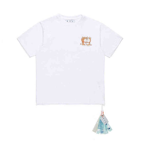 

off tide brand white year of the ox limited ow doraemon prank arrow short men's and women's t-shirt loose half sleeveszig, White;black