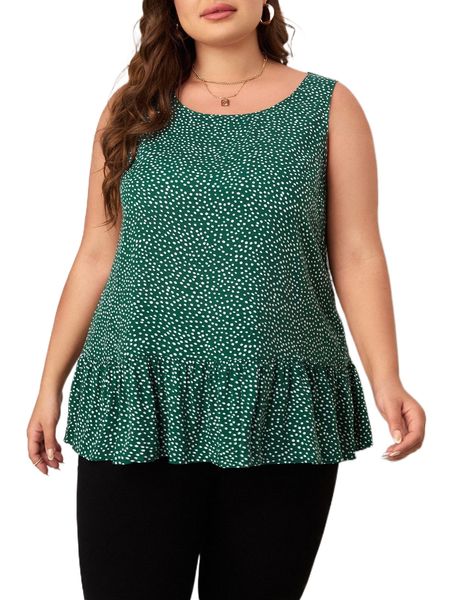 

emery rose plus allover print ruffle hem tank b7hk#, Black