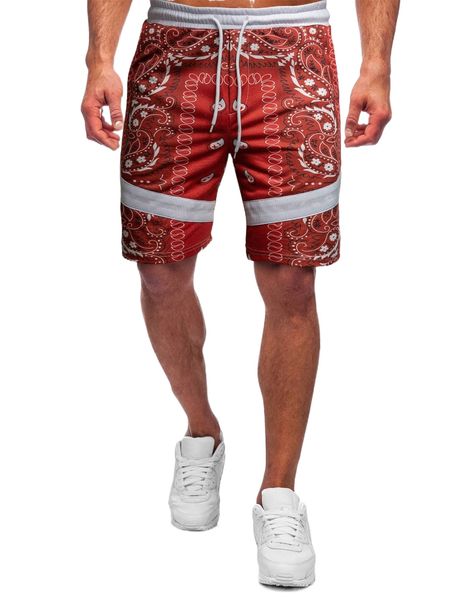 

men paisley print drawstring waist shorts h9h2#, White;black