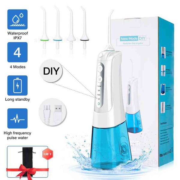 

cordless dental oral irrigator portable water flosser 4 modes proof 300ml big tank for home and travel 220510