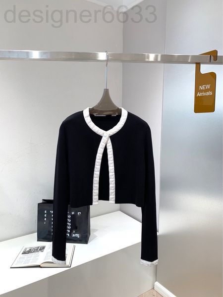 

women's knits & tees designer aw knitted cardigan spring black round neck versatile loose sweater short small fragrance coat 5km1, White