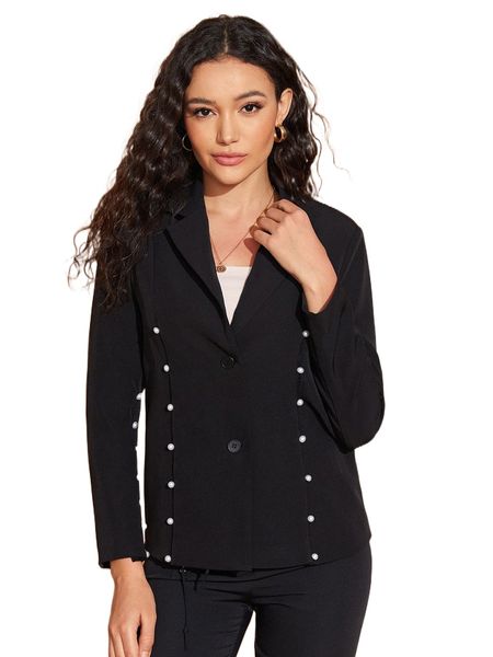 

x raven moxon pearls beaded lapel neck blazer b8u7#, White