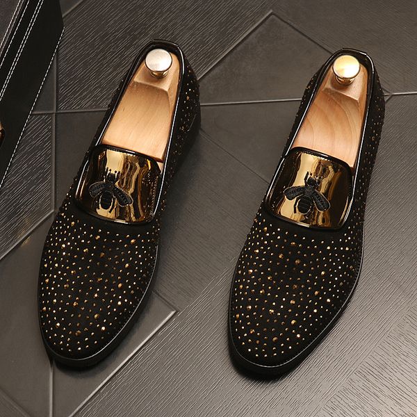 Designer-NEW Scarpe da uomo con teschio ricamato Moda oro nero Appartamenti casual Scarpe da uomo firmate da uomo Mocassini con paillettes Piattaforma da uomo Guida S